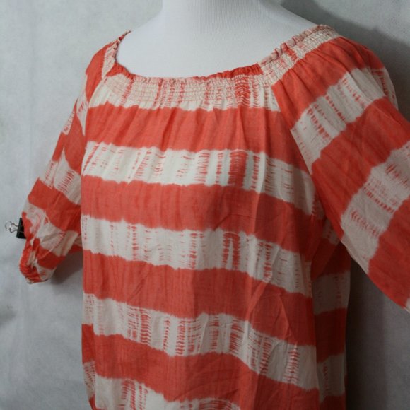 Ann Taylor Loft Petites Orange/White Sheer Cotton/ - Picture 2 of 7